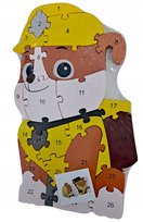 Drewniane Puzzle Pies Żółty Rubble Układanka Puzzle  Literki Cyfry 3D 2W1