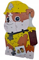 Drewniane Puzzle Pies Żółty Układanka Puzzle  Literki Cyfry 3D 2W1