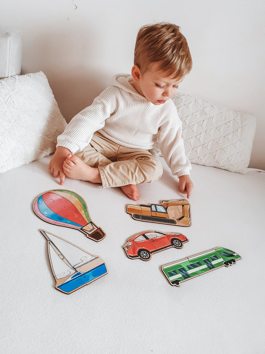 Zdjęcia - Zabawka edukacyjna Drewniane Puzzle Progresywne - Pojazdy