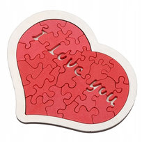 Drewniane puzzle w kształcie serca „I LOVE YOU” – czerwone, walentynkowe, dla dzieci i dorosłych