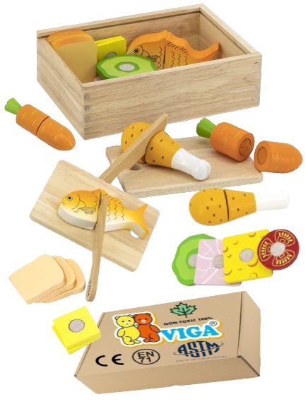 Фото - Інтерактивні іграшки VIGA Drewniane Zabawki Sensoryczne do Krojenia ZESTAW OBIADOWY montessori 