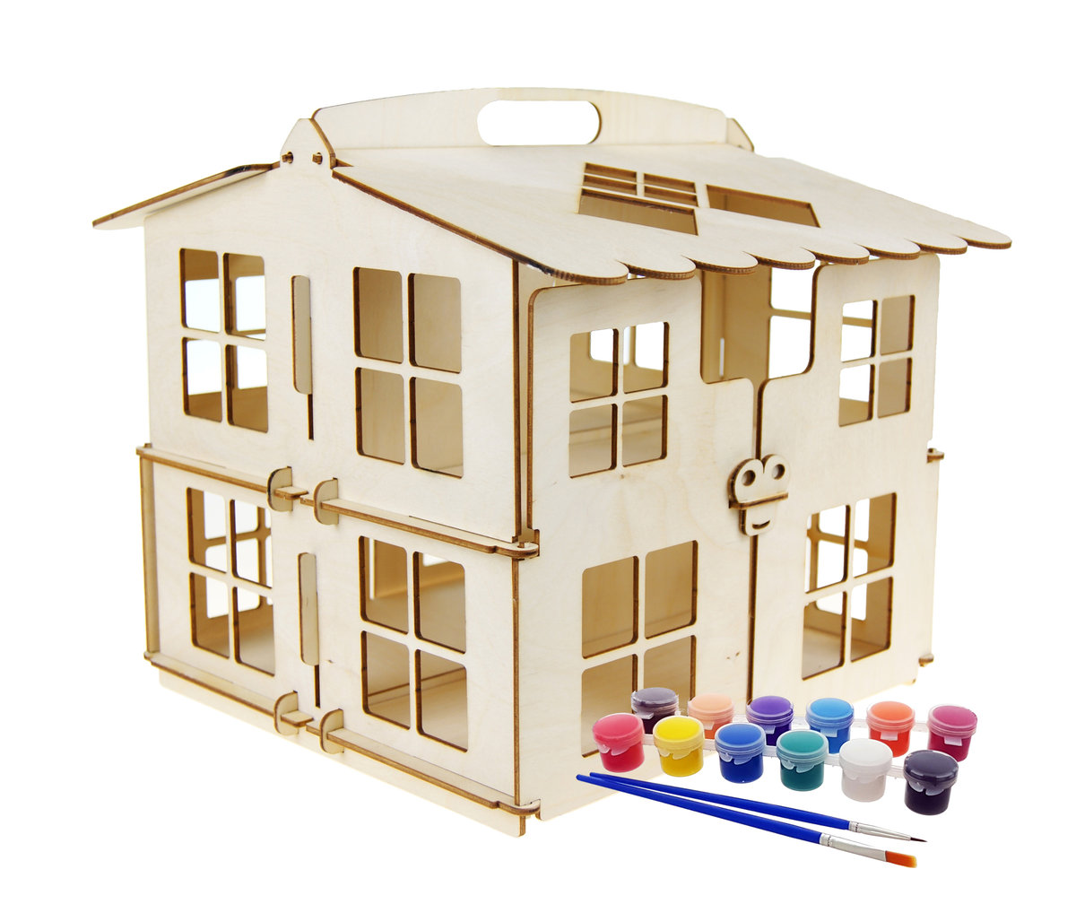 Фото - Розвивальна іграшка Drewniany domek dla lalek- do złożenia i malowania+ farbki