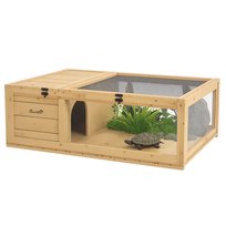 Drewniany domek dla żółwi PawHut, wybieg dla żółwi z głównymi domami, otwierany dach, zewnętrzna klatka dla gadów, terrarium dla żółwi, gadów, jaszczurek, węży, żółwi