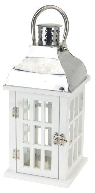 Drewniany lampion HOME STYLING COLLECTION, biały, 15x15x32 cm