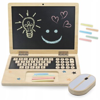Drewniany laptop z myszką - tablica kredowa magnetyczna + litery cyfry - Mamabrum