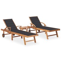 Drewniany leżak ogrodowy z poduszką i stolikiem / AAALOE
