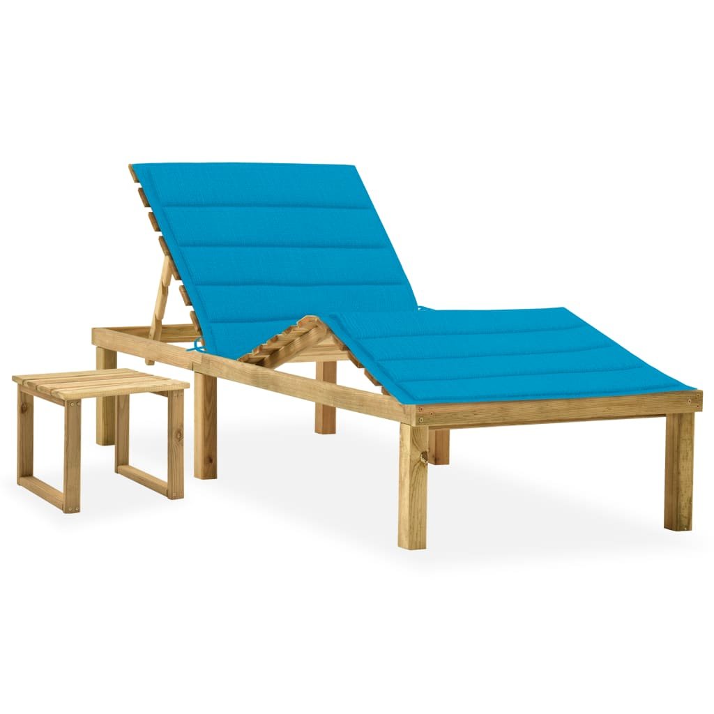 Zdjęcia - Meble ogrodowe Drewniany leżak z poduszką i stolikiem, 200x70 cm / AAALOE
