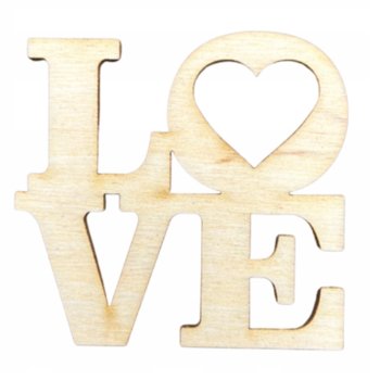 Drewniany napis LOVE z sercem sklejka scrapki - Kolorowe Motki