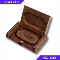Drewniany pendrive 64GB, USB 3.0, w pudełku, orzech