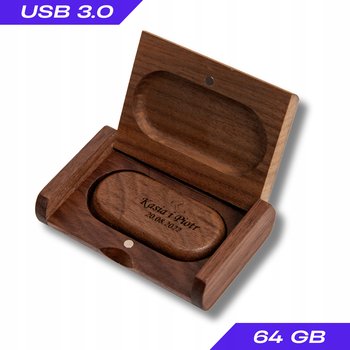 Drewniany pendrive 64GB, USB 3.0, w pudełku, orzech - Drewniany Akcent