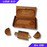 Drewniany pendrive w pudełu 64GB USB 3.0-3.2 USB-A/C