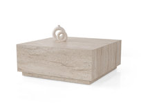 Drewniany stolik kawowy "Lizbon" - 90 x 90 x 35 cm - trawertyn Hanah Home