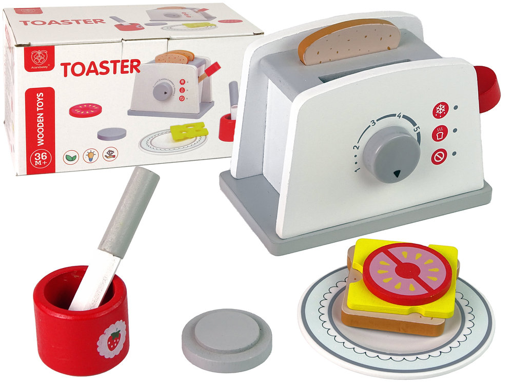 Zdjęcia - Zabawka edukacyjna LEAN Toys Drewniany Toster Śniadanie Akcesoria Pokrętło Dla Dzieci 