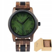 Drewniany Zegarek Męski Bobo Bird T155-6 Elegancki Bransoleta Tarcza Liść BOBOBIRD