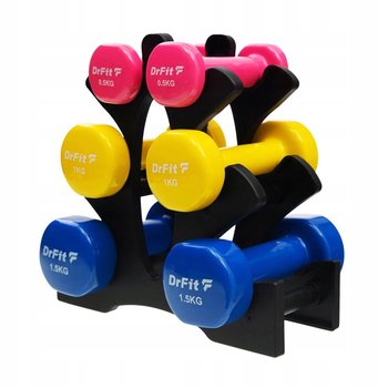 DrFit Zestaw 6 hantli+ stojak fitness cardio 6kg (2x 0,5kg 2x 1kg 2x 1,5kg) - DrFit