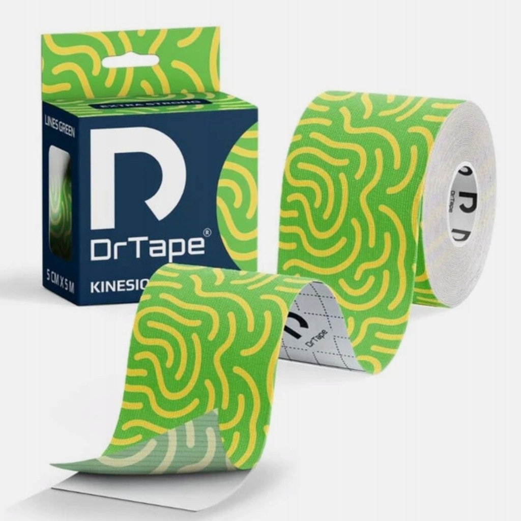 DrTape Kinesiology Tape Extra Strong Wytrzymały Tejp 5m zieleń/żółty ...