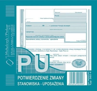 Druk Potwierdzenie Zmiany Stanowiska Uposażenia Typ 560-4 5906858002096 ...