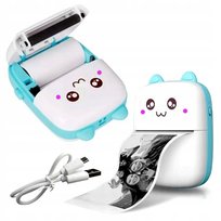 DRUKARKA TERMICZNA BEZPRZEWODOWA DRUKUŚ MINI DRUKARKA KOTEK NIEBIESKI