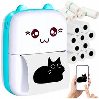 Drukarka Termiczna Mini Drukuś Kotek Niebieski + 16 Rolek