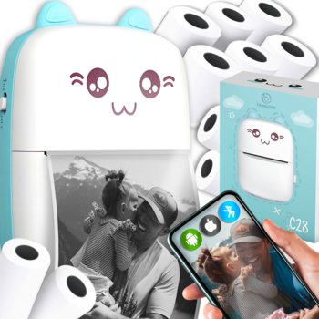 Drukarka Termiczna Mini Kot 11 Rolek do Zdjęć Notatek Przenośna dla Dzieci C28 11in1 - LOGIT