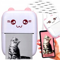 DRUKUŚ DRUKARKA TERMICZNA MINI KOTEK RÓŻ + 21 SZT ROLEK