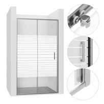 DRZWI PRYSZNICOWE WNĘKOWE PRZESUWNE 100CM CHROM BIAŁE PASY WALK-IN ŚCIANKA