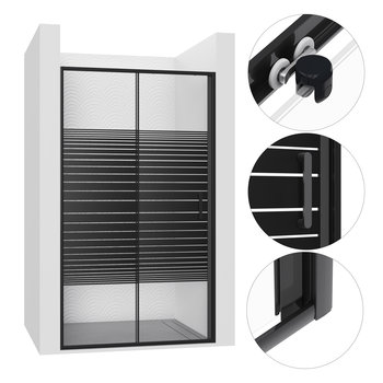 DRZWI PRYSZNICOWE WNĘKOWE PRZESUWNE 100CM CZARNE W PASY WALK-IN ŚCIANKA - SEVANTE