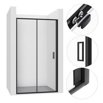 DRZWI PRYSZNICOWE WNĘKOWE PRZESUWNE 110CM CZARNE WALK-IN KABINA ESG 5MM