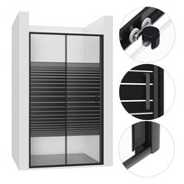 DRZWI PRYSZNICOWE WNĘKOWE PRZESUWNE 120CM CZARNE W PASY WALK-IN ŚCIANKA