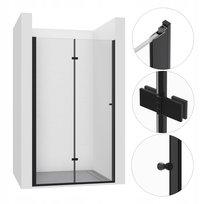 DRZWI PRYSZNICOWE WNĘKOWE SKŁADANE 75CM BLACK KABINA WALK-IN SZYBA ŚCIANKA