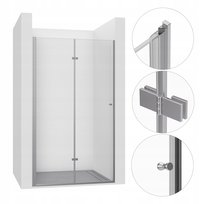 DRZWI PRYSZNICOWE WNĘKOWE SKŁADANE 90CM CHROM KABINA WALK-IN SZYBA ŚCIANKA