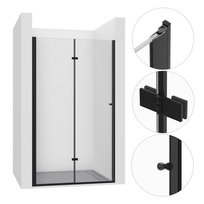 DRZWI PRYSZNICOWE WNĘKOWE SKŁADANE 95CM BLACK KABINA WALK-IN SZYBA ŚCIANKA