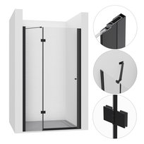 DRZWI PRYSZNICOWE WNĘKOWE UCHYLNE 110CM CZARNE WALK-IN ŚCIANKA KABINA