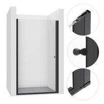 DRZWI PRYSZNICOWE WNĘKOWE UCHYLNE 80 CM BLACK KABINA WALK-IN SZYBA ŚCIANKA