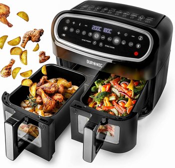 Duronic AF24 Airfryer XXL 9 l dwie komory 2x 4,5l 10 zdefiniowanych programów | frytkownica XXL beztłuszczowa podwójna | na gorące powietrze piekarnik | dwa kosze | zakres temperatur 50-200 stopni - Duronic