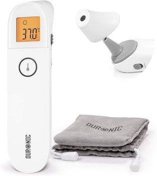 Duronic IRT3W Termometr bezdotykowy na podczerwień cyfrowy certyfikowany medycznie | dla dzieci i dorosłych | wyciszanie dźwięków | pomiar z czoła i ucha | sprawdzanie temperatury wody i mleka - Duronic