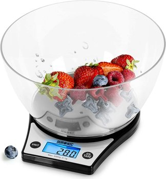 Duronic KS6000 BKCR Elektroniczna waga kuchenna z misą | 5 kg | czarna waga | cyfrowy niebieski wyświetlacz | płaska - Duronic