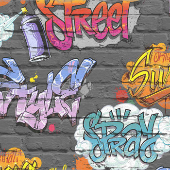 DUTCH WALLCOVERINGS Tapeta z motywem graffiti, wielokolorowa, L179-01 - DUTCH WALLCOVERINGS