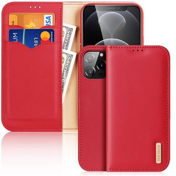Dux Ducis Hivo skórzane etui z klapką pokrowiec ze skóry naturalnej portfel na karty i dokumenty iPhone 13 Pro Max czerwony - Dux Ducis