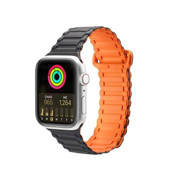 Dux Ducis Strap (Armor Version) Pasek Apple Watch Se, 8, 7, 6, 5, 4, 3, 2, 1 (41, 40, 38 Mm) Silikonowa Magnetyczna Opaska Bransoleta Czarno-Pomarańczowy - Dux Ducis