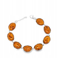 Duża bransoleta ze srebra z bursztynem bałtyckim 925 koniak