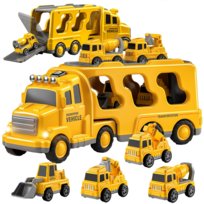 Duża Ciężarówka TIR Laweta Budowlana ŚWIATŁO DŹWIĘK Transporter autka 5w1 KOPARKA ŁADOWARKA DŹWIG BETONIARKA -  Plac budowy