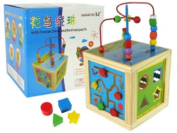 Duża Drewniana Kostka Edukacyjna Labirynt, Liczydło, Sorter - Lean Toys