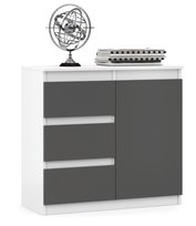 Duża Pojemna Komoda Szafka Rtv 3 Szuflady Drzwi Biała Grafit Mat 80 Cm