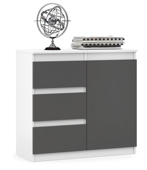 Duża Pojemna Komoda Szafka Rtv 3 Szuflady Drzwi Biała Grafit Mat 80 Cm - Concordia