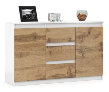 DUŻA POJEMNA KOMODA SZAFKA RTV 3 SZUFLADY DRZWI BIAŁA MAT DĄB WOTAN 120 cm - Concordia