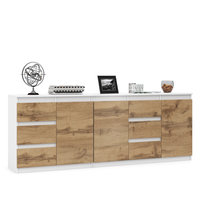 DUŻA POJEMNA KOMODA SZAFKA RTV SZUFLADY DRZWI BIAŁA MAT DĄB WOTAN 200 cm