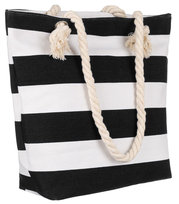 Duża pojemna torba plażowa na lato A4 wzór marynarski, biało-czarny