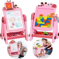 Duża Tablica Dwustronna 2W1 Dla Dzieci Do Pisania I Układania Klocków 3L+