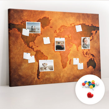 Duża Tablica, Korek 100x140 cm Wzór Duża mapa świat + Pinezki Kolorowe - Coloray